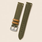 Olive Green Waxed Leather Watch Strap leather watch strap, flat lay