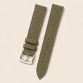 Olive Suede Leather Watch Strap leather watch strap, flat lay