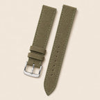 Olive Suede Leather Watch Strap leather watch strap, flat lay