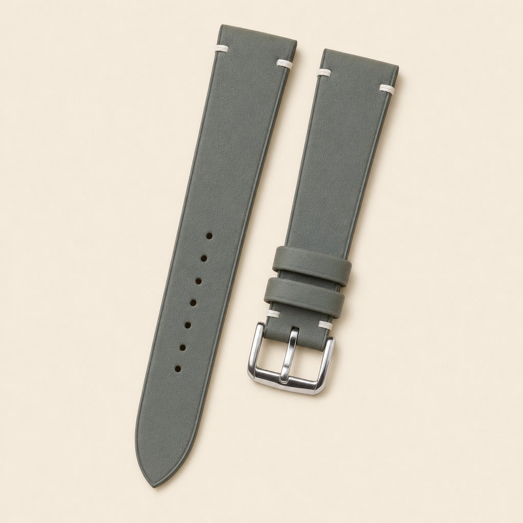 Olive Swift Leather Watch Strap leather watch strap, flat lay