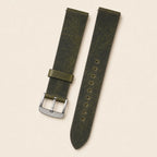 Olive Waxed Leather Watch Strap leather watch strap, flat lay