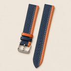 Orange & Navy Epsom Leather Watch Strap leather watch strap, flat lay