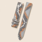 Orange Gray Python Leather Watch Strap leather watch strap, flat lay