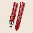 Oxblood Alligator Leather Watch Strap leather watch strap, flat lay