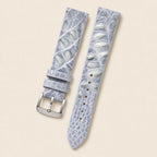 Patina Blue Grey Alligator Leather Watch Strap 18mm leather watch strap, flat lay