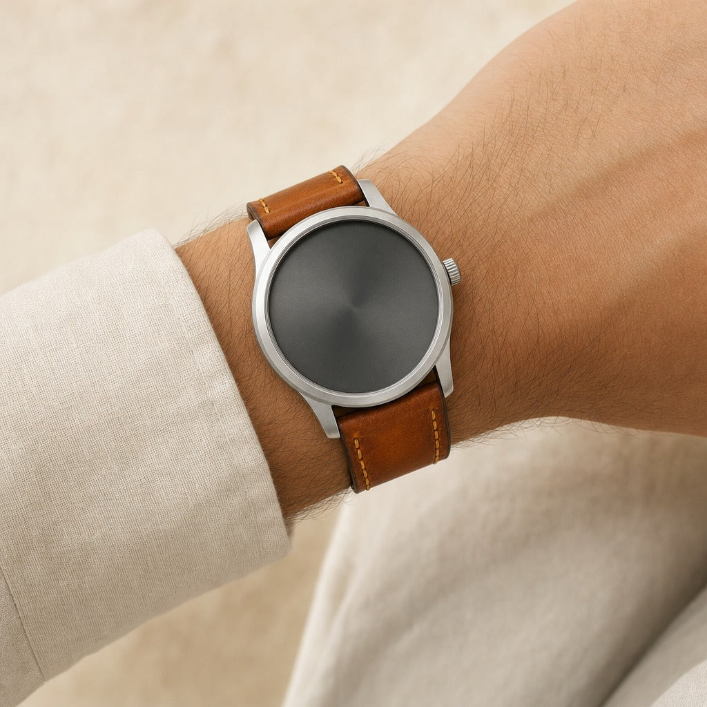 British Tan Hand-Dyed Patina Leather Watch Strap worn on the wrist