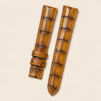 Patina Brown Alligator Leather Watch Strap 18mm leather watch strap, flat lay
