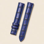 Patina Navy Blue Alligator Leather Watch Strap 18mm leather watch strap, flat lay