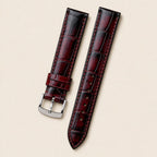 Patina Red Alligator Leather Watch Strap 18mm leather watch strap, flat lay