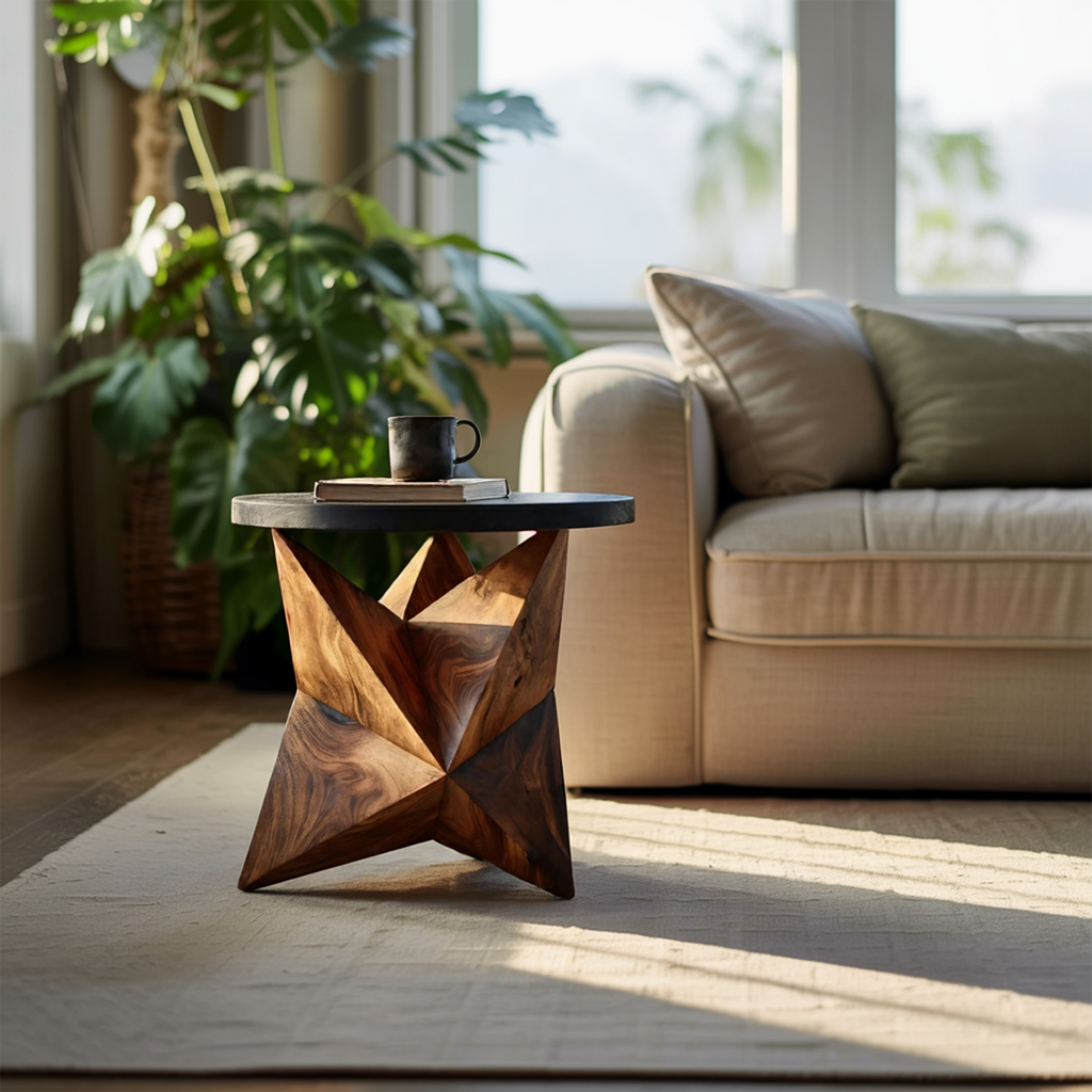 Solid Wood Organic Side Table with Hand Polished Finish - view 2