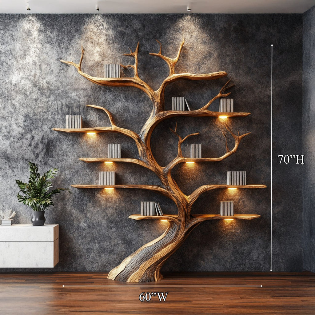 Driftwood-Style Tree Branch Wall Shelf in Rustic Solid Wood - view 7