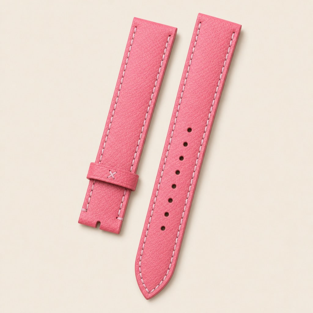 Pink Epsom Leather Watch Strap leather watch strap, flat lay
