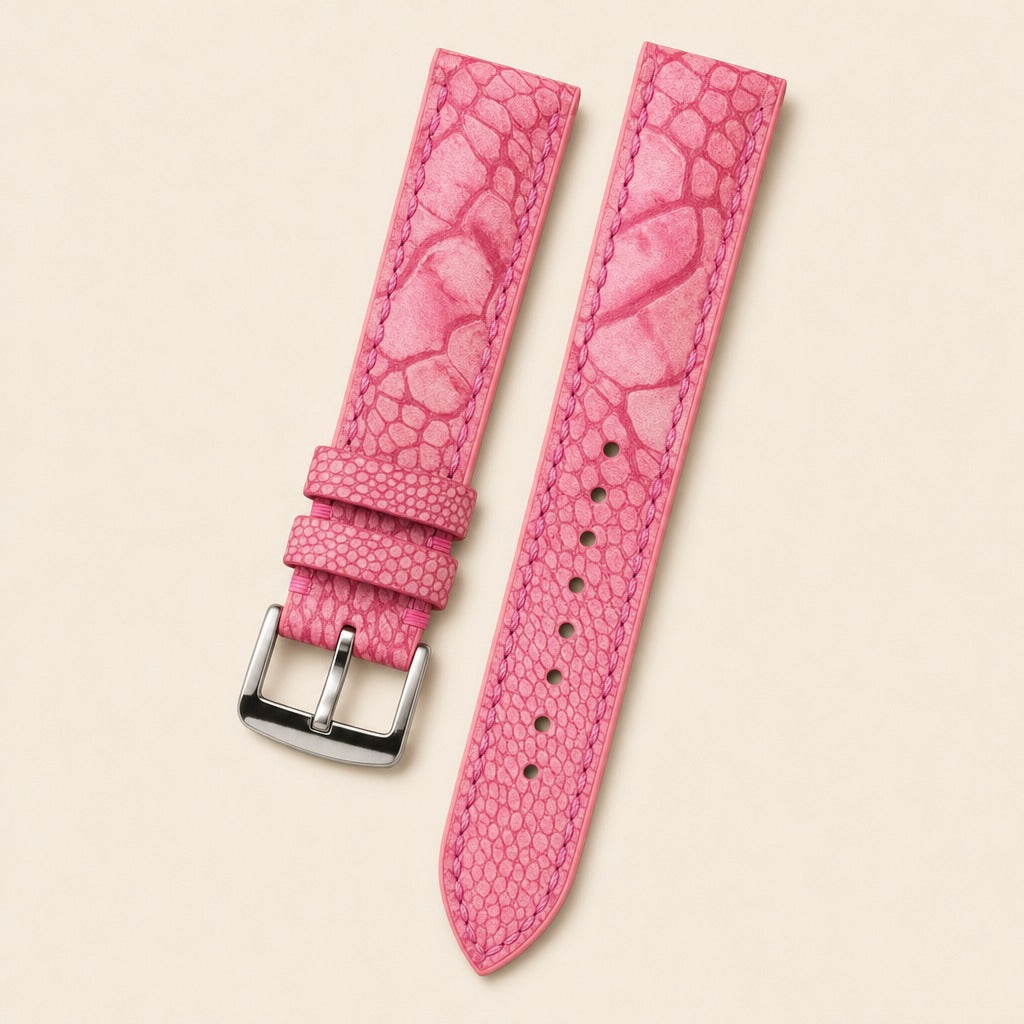 Pink Nubuck Leather Watch Strap leather watch strap, flat lay