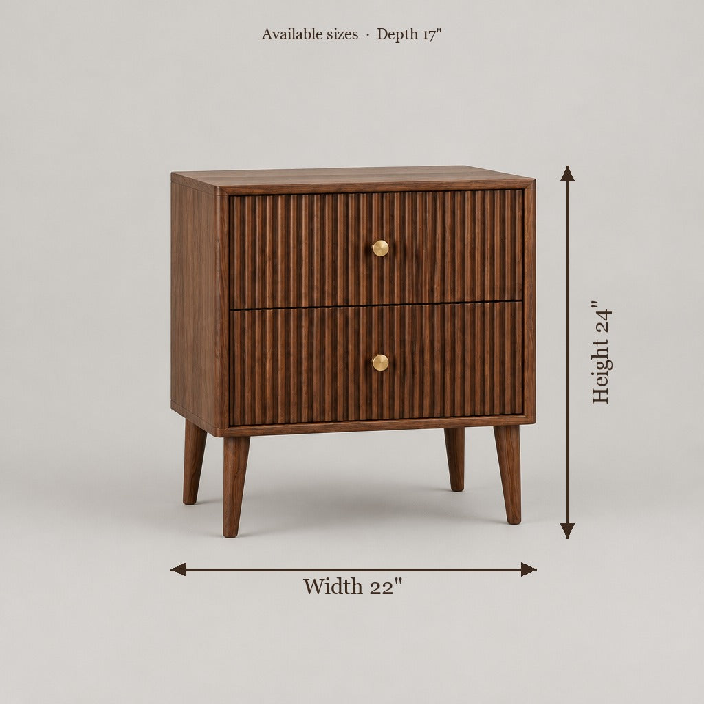 Arden Fluted Nightstand size chart