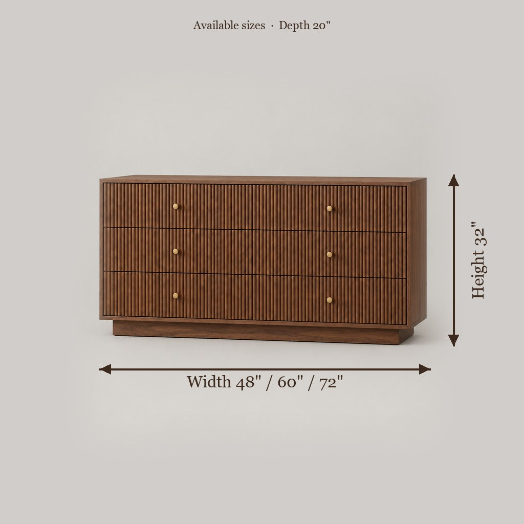 Arden Fluted Dresser size chart