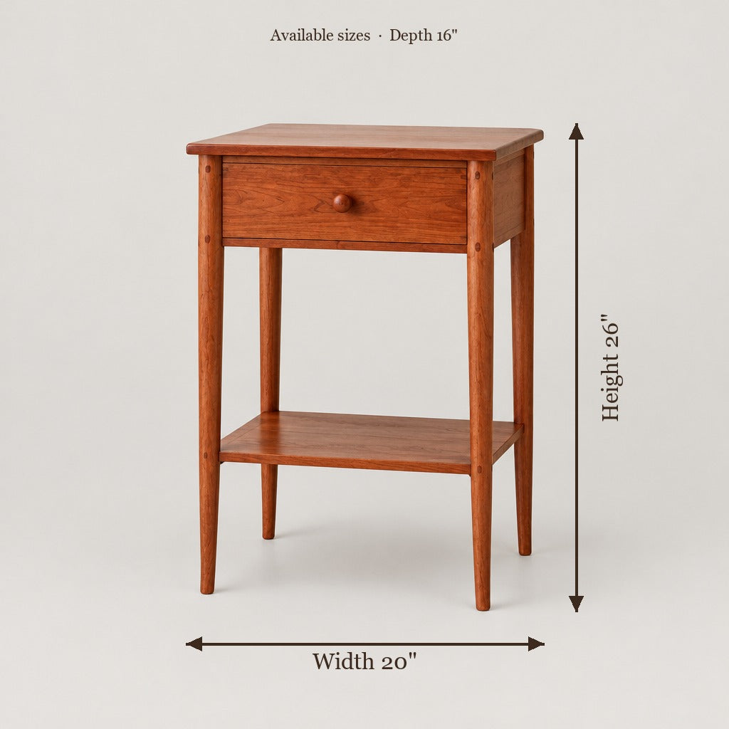 Linden Shaker Nightstand size chart