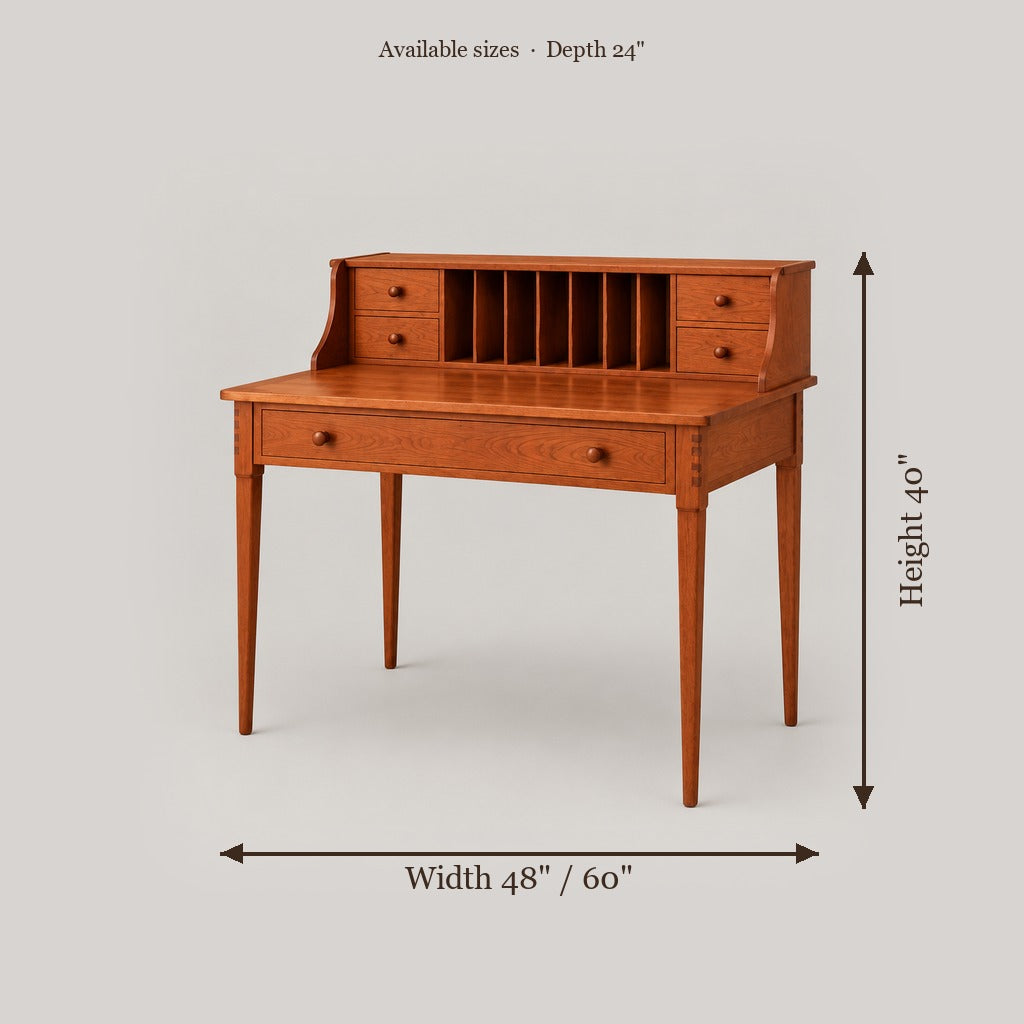 Linden Shaker Writing Desk size chart