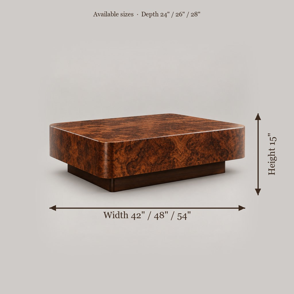 Sable Burl Coffee Table size chart