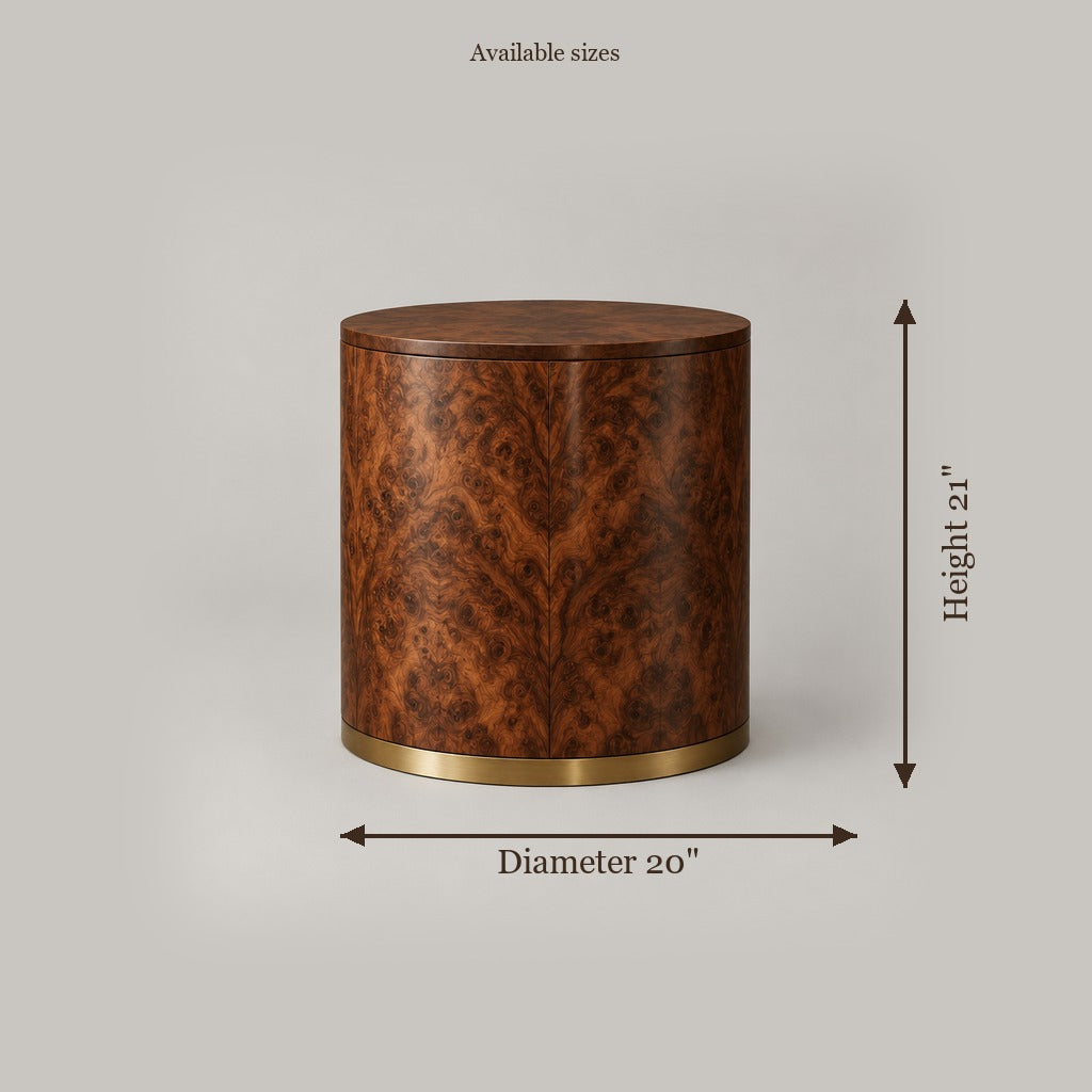 Sable Burl Drum Side Table size chart