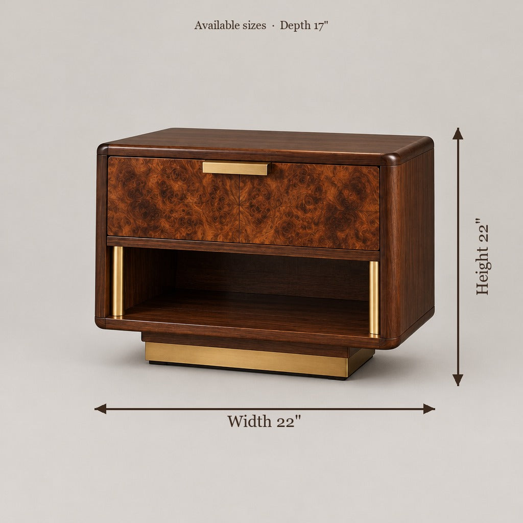 Sable Burl Nightstand size chart