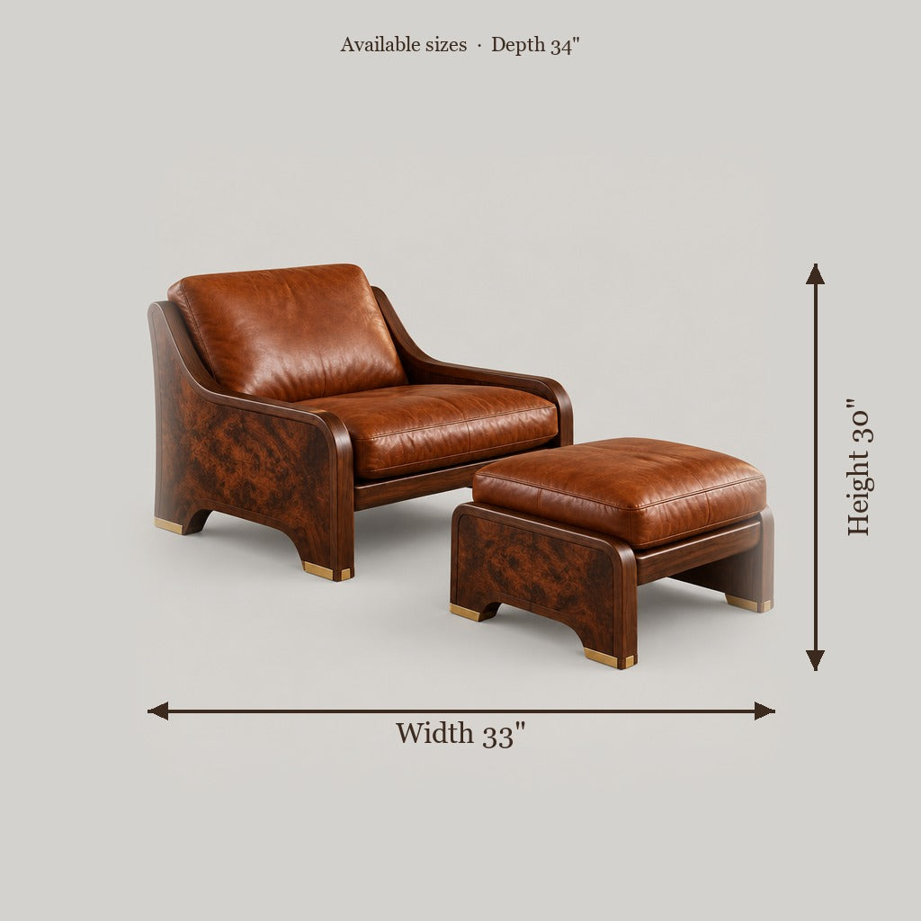 Sable Walnut Leather Lounge Chair size chart