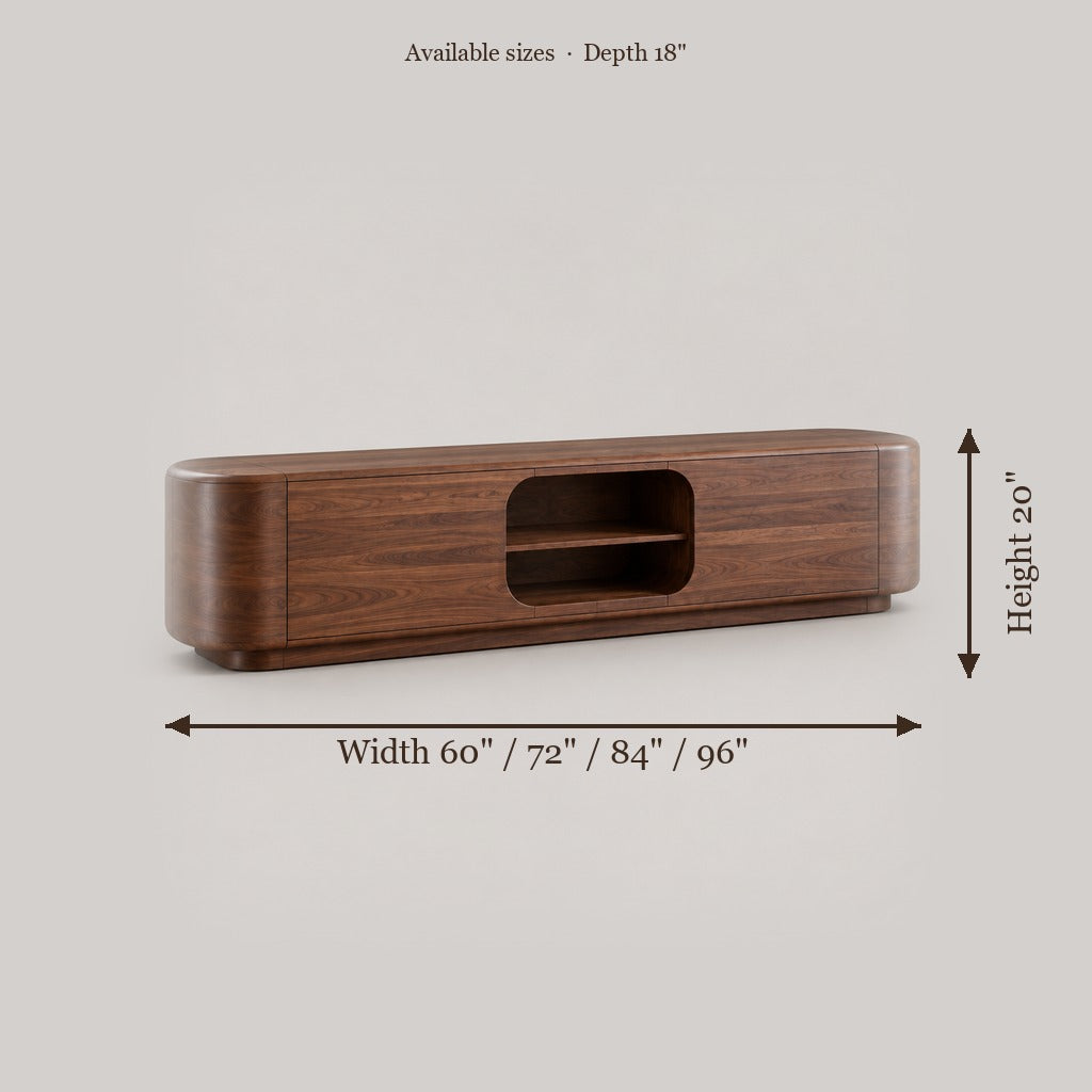 Atelier Organic Low TV Console size chart