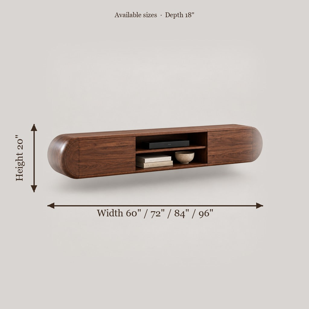 Atelier Rounded Floating TV Console size chart