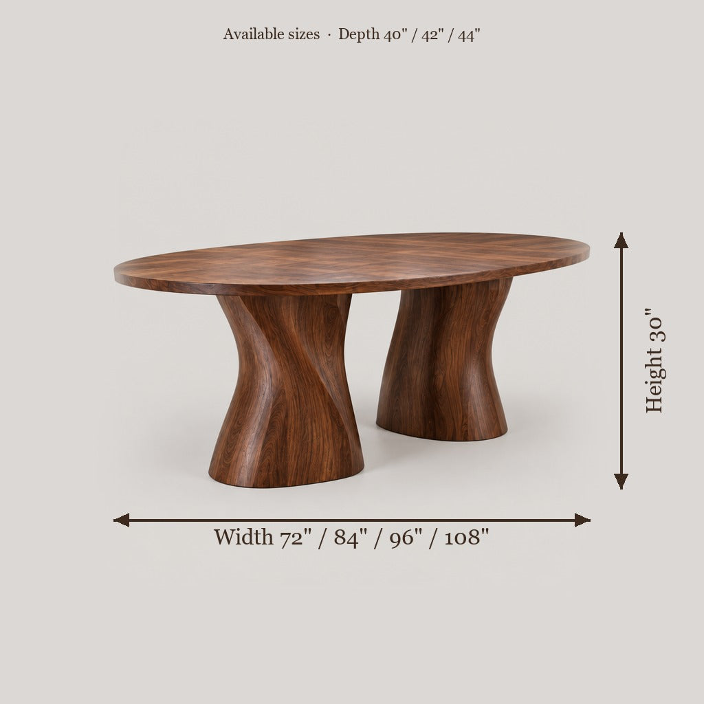 Atelier Twin-Wave Pedestal Dining Table size chart