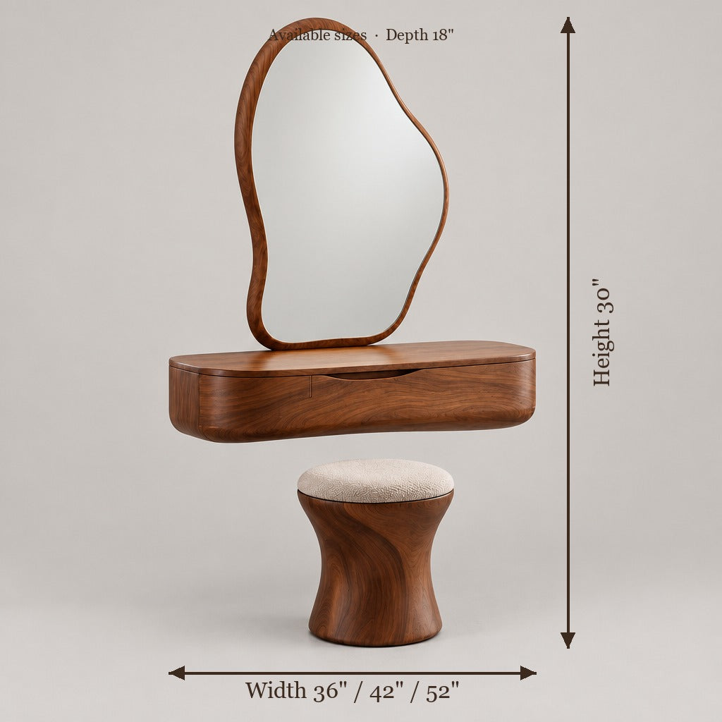 Atelier Floating Makeup Vanity with LED Mirror size chart