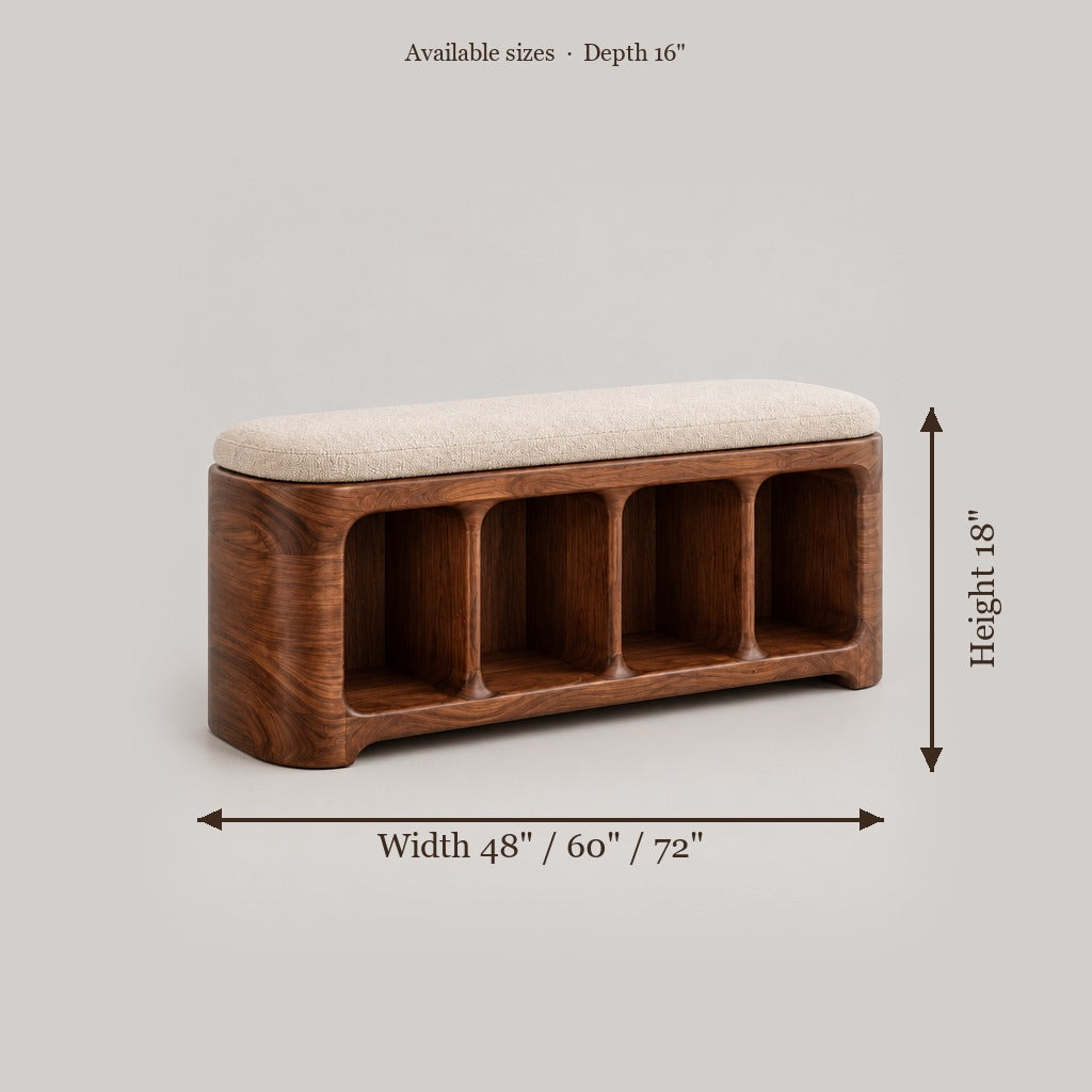 Atelier Sculpted Shoe Storage Bench size chart