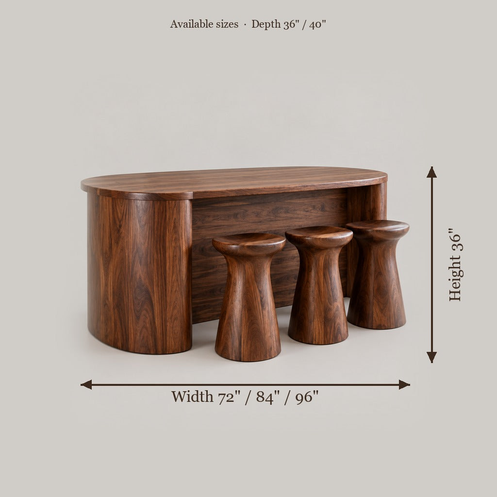 Atelier Sculpted Kitchen Island Counter size chart