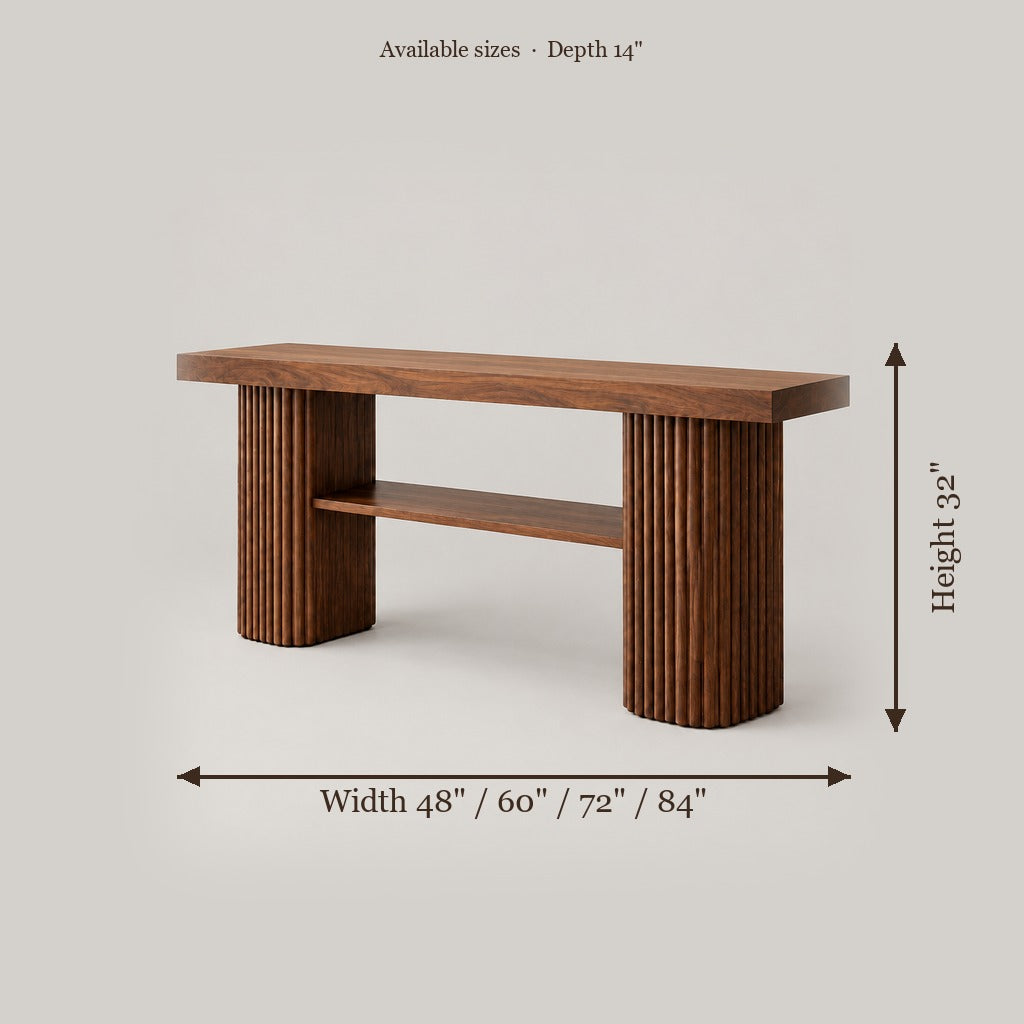 Halden Fluted Console Table size chart