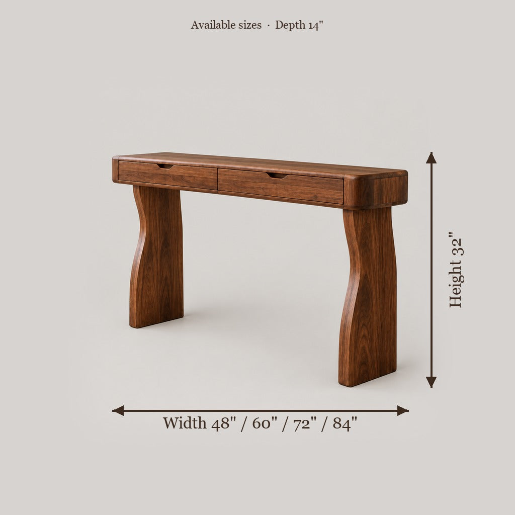 Sora Curved Console Table size chart