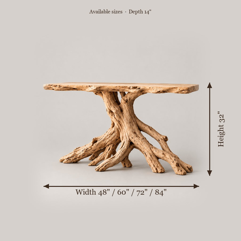 Tidewood Root Console Table size chart