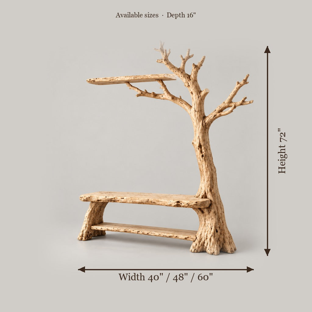 Tidewood Hall Tree with Bench size chart