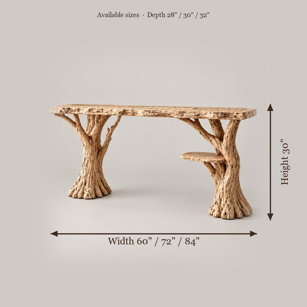 Tidewood Slab Desk with Branch Legs size chart