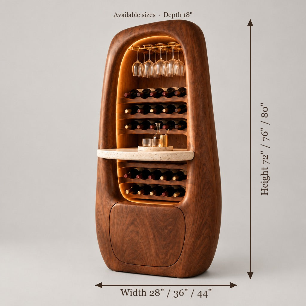 Mojave Sculpted Wine and Bar Cabinet size chart