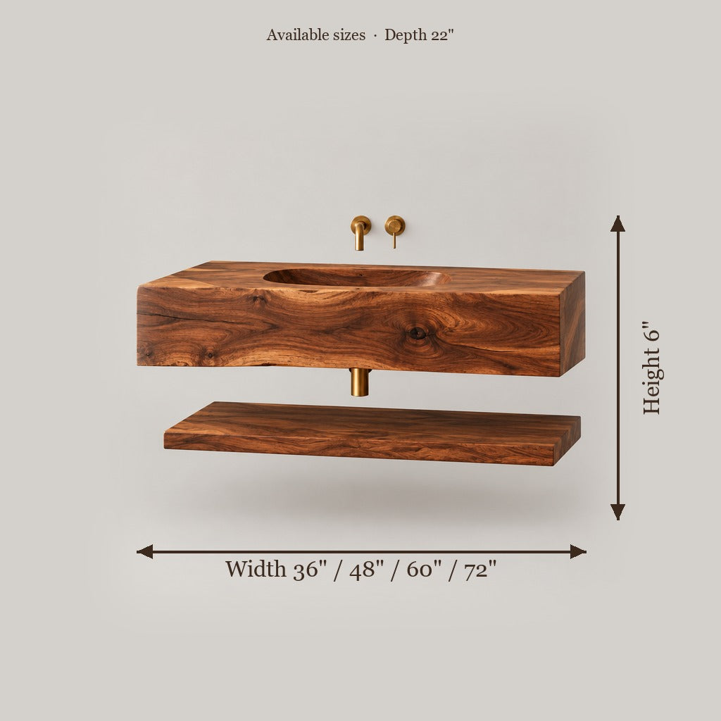 Mojave Carved Integrated-Sink Vanity size chart