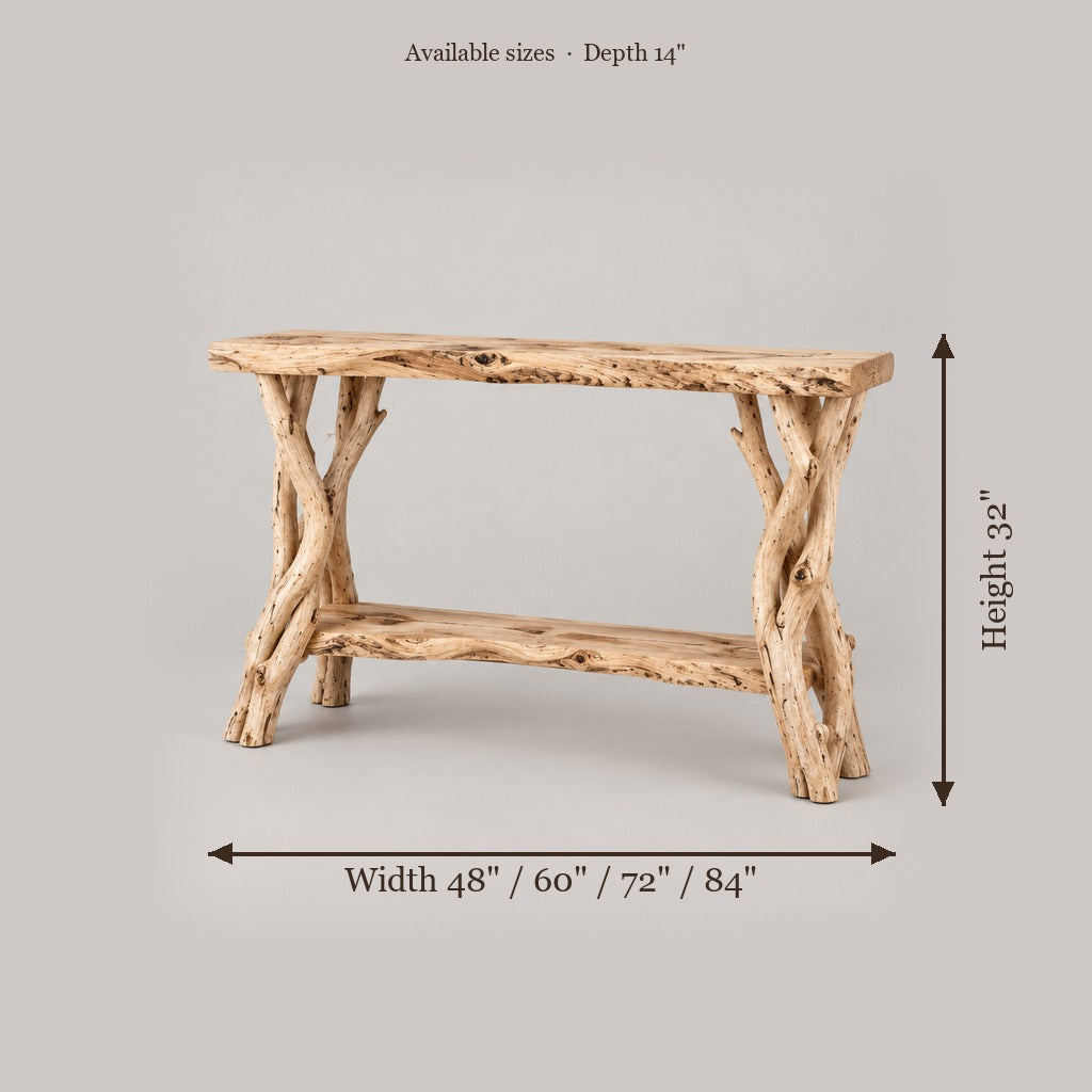 Tidewood Driftwood Leg Console size chart