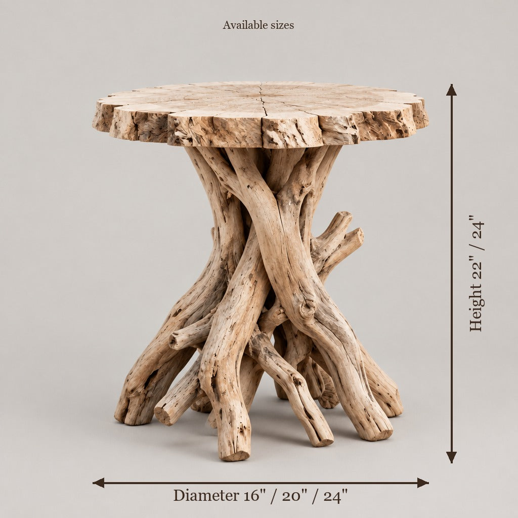Tidewood Driftwood Root Side Table size chart