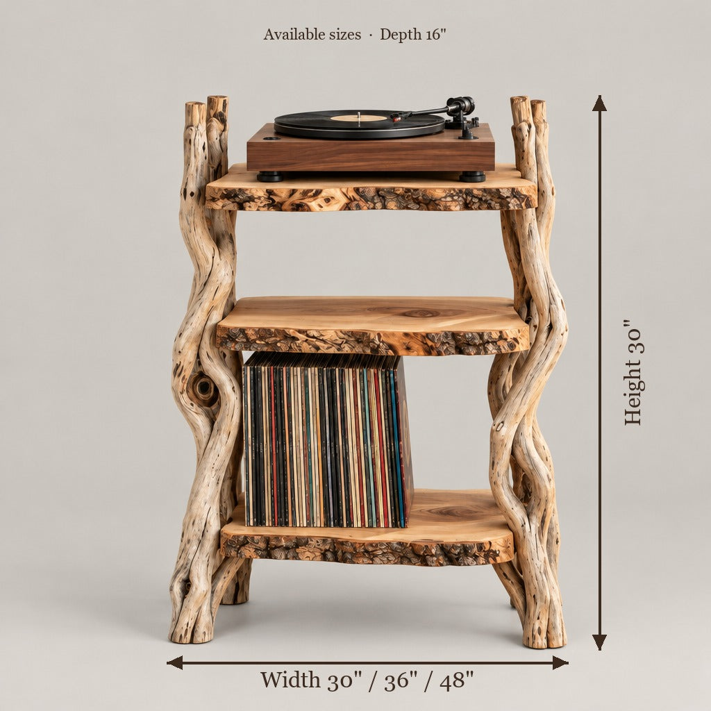 Tidewood Driftwood Record Stand size chart