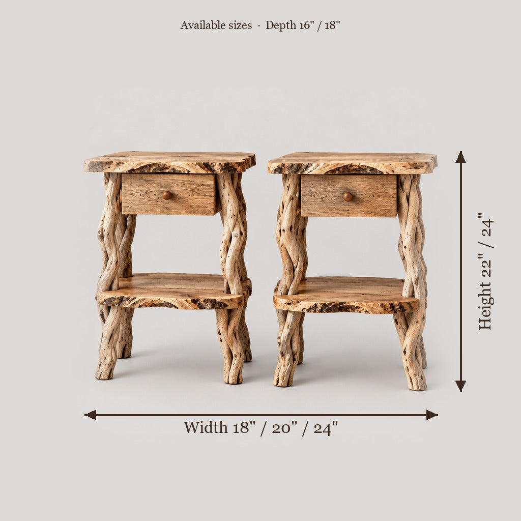 Tidewood Driftwood Nightstands, Set of 2 size chart