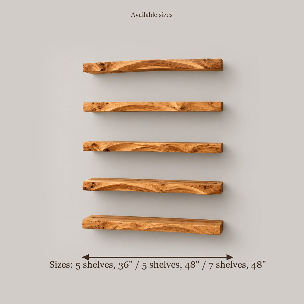 Tidewood Live-Edge Floating Shelf Wall Set size chart