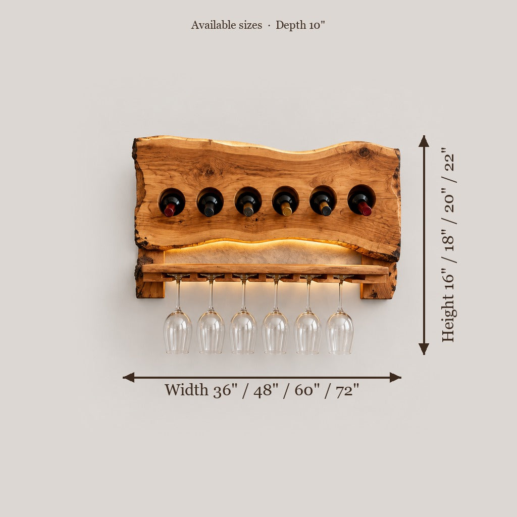 Tidewood Live-Edge Floating Wine Shelf size chart