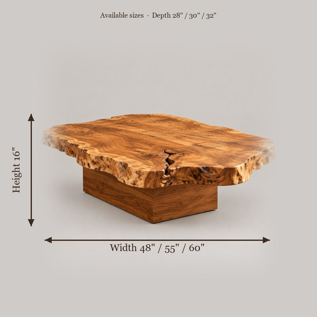 Tidewood Live-Edge Slab Coffee Table size chart