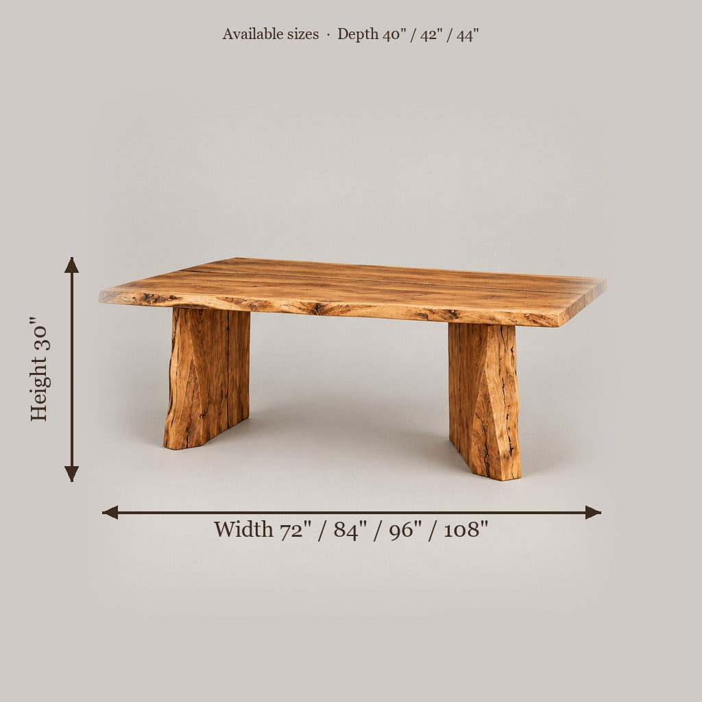 Tidewood Live-Edge Dining Table size chart