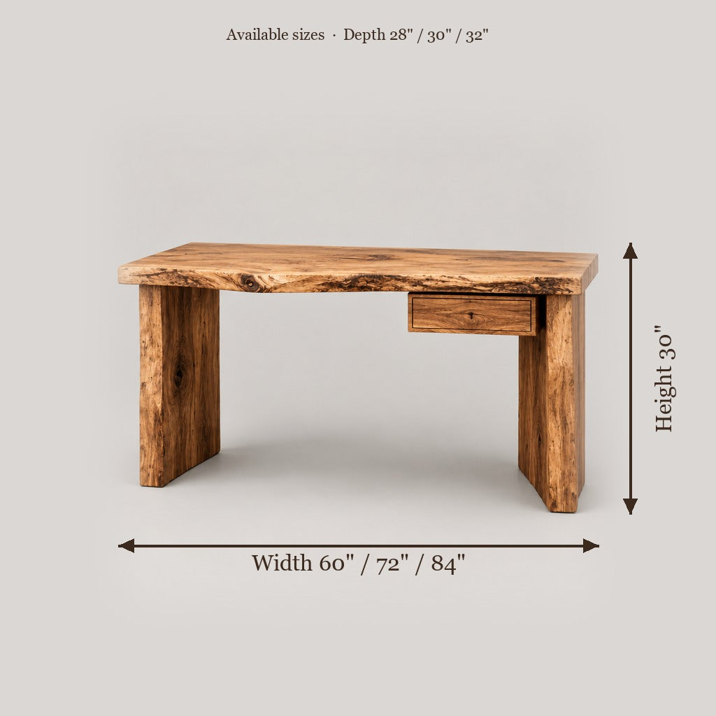 Tidewood Live-Edge Writing Desk size chart