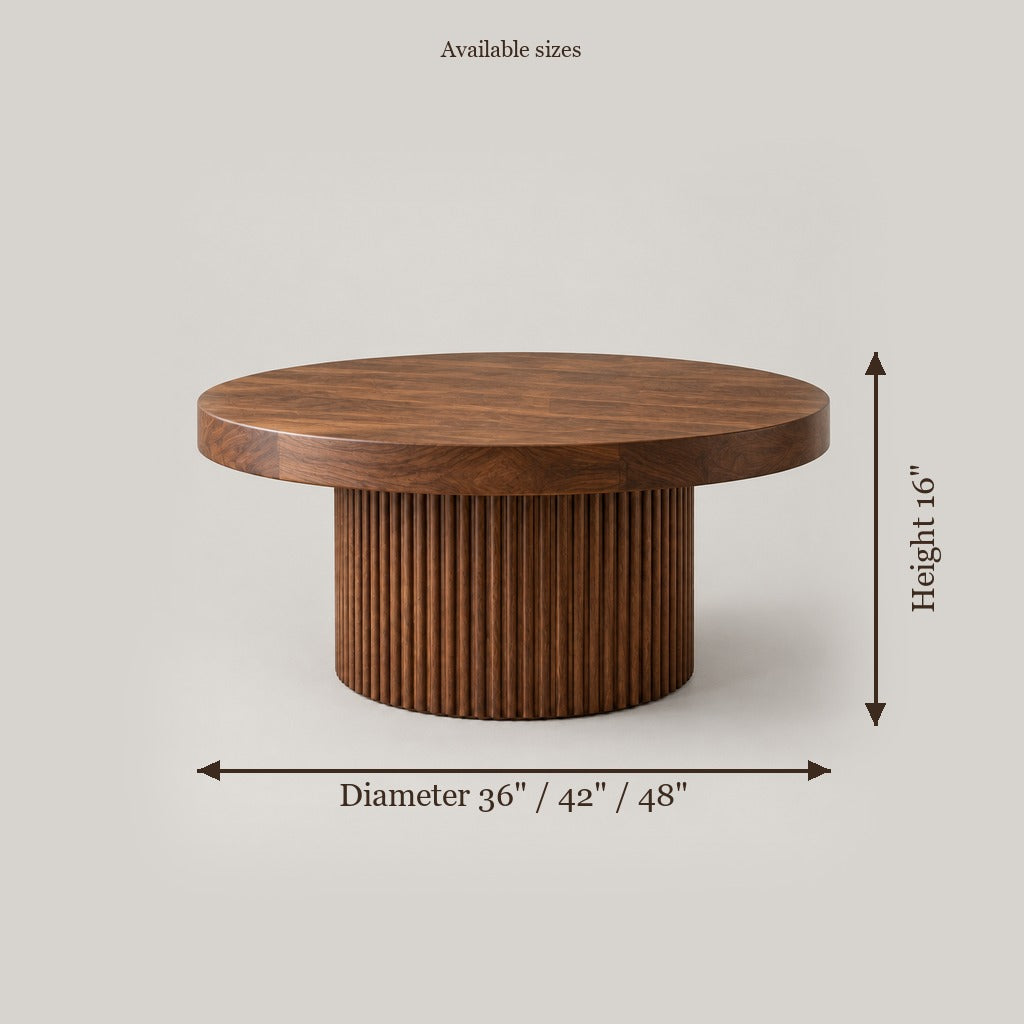 Sora Round Pedestal Coffee Table size chart