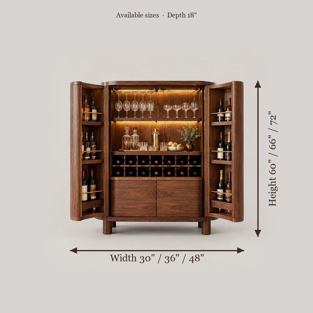 Sora Curved Bar Cabinet size chart