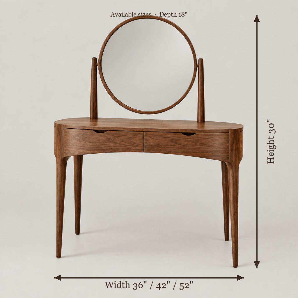 Sora Curved Dressing Table size chart